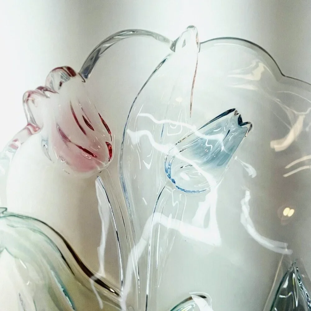 Mikasa Tivoli Crystal Serving Tray Heart Shaped W Blue Red Tulips Germany 9.5" - Picture 6 of 11